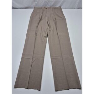 John Alexander Dress Pants Mens 38x37 Beige Wool Pleated Classic Fit Unhemmed